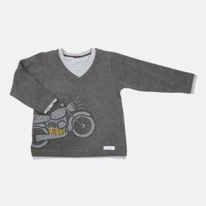 T-shirt manica lunga in cotone elasticizzato con stampa ed inserti