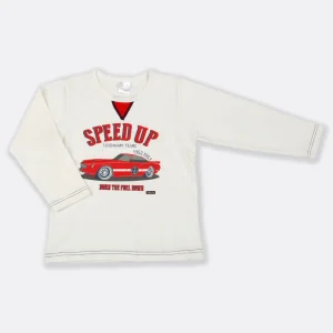 T-shirt manica lunga in cotone con stampa ed abbottonatura sulla spalla