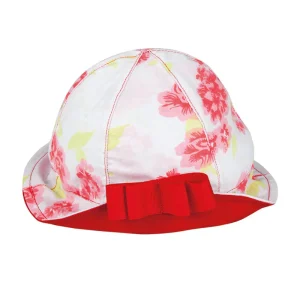 Cappellino in tela di cotone con fantasia floreale e fiocco in grosgrain