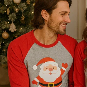 Pigiama uomo in caldo cotone con maniche raglan, stampa e pantalone scozzese