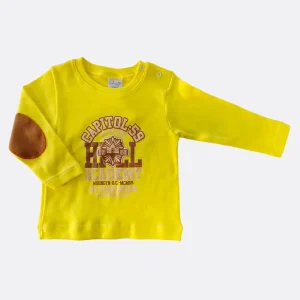 T-shirt manica lunga in cotone con stampa ed abbottonatura sulla spalla