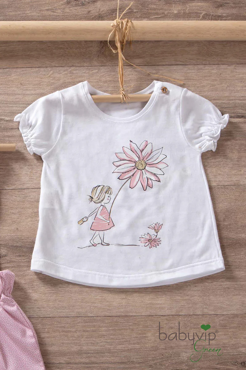 T-shirt neonata in cotone organico con maniche a palloncino e stampa - immagine 2